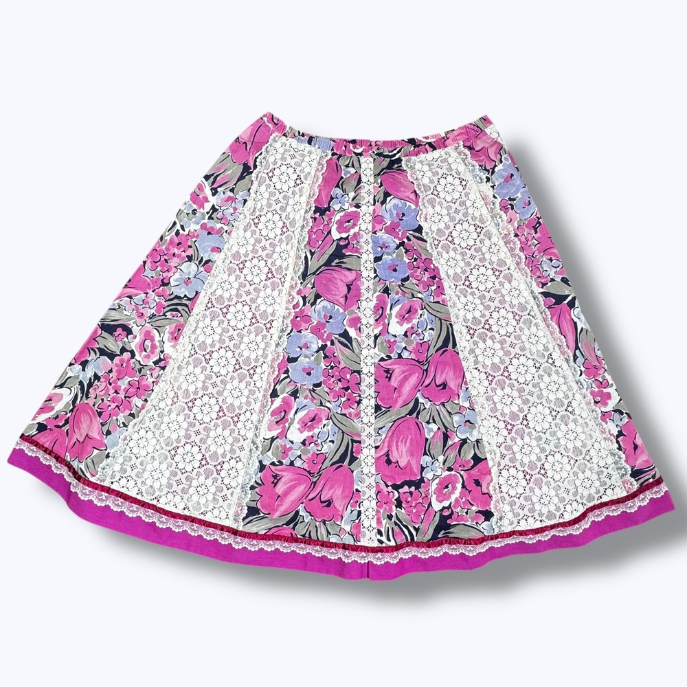 VTG 70s Carefree Fashions Floral Lace Panel Skirt Dress Cottage Prairie Hippie - Picture 12 of 12